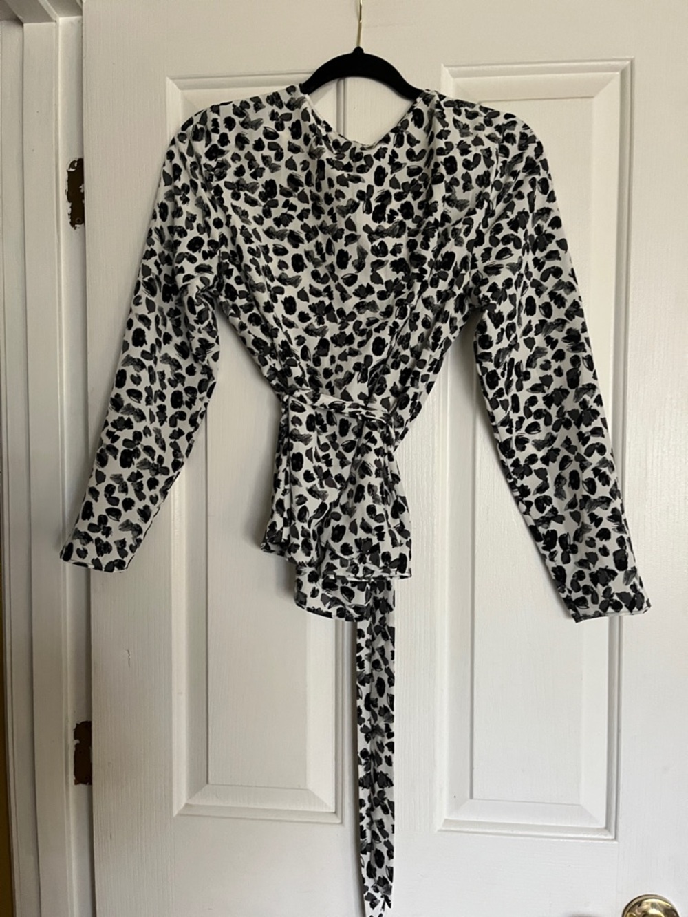 The Limited Black & White Leopard Wrap Blouse